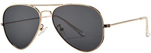 Pro Acme Classic Polarized Pilot Sunglasses for Men and Women UV400 Protection (Gold Frame | Black Lens)
