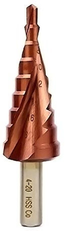 Mengshen Punte a Gradini 4-20mm, HSS M35 Cobalto Spiral Groove Large Bit Pagoda Step Drill Bit Set Hole Alesatore Triangle Handle HSS Co Drilling Counterbore