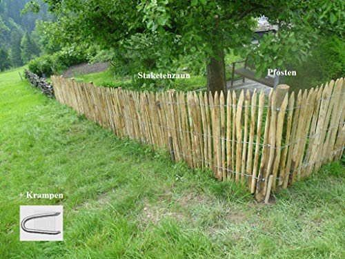 Gartenwelt Riegelsberger Premium Staketenzaun aus Kastanie Komplettset Rollzaun Lattenabstand 4-6 cm Zaunlänge 5 m Höhe 120 cm inkl. Pfosten und Krampen