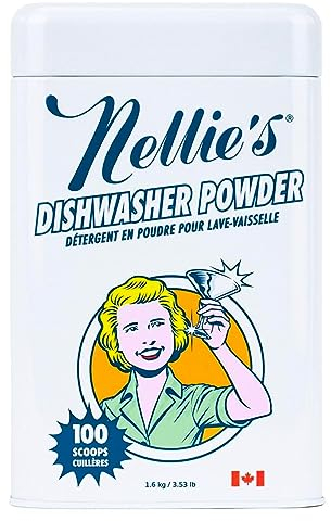 Nellie's Geschirrspülpulver – Stark zu Speiseresten, pflanzliche Inhaltsstoffe, makellos sauber, hocheffiziente Spüllösung – 100 Messlöffel – (hergestellt in Kanada)