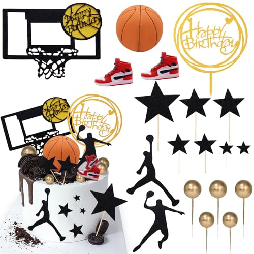 Lukinuo Decorazioni per torte a tema basket 17 pezzi stella di basket decorazioni per torta per ragazzo sport cake topper decorazioni per feste forniture