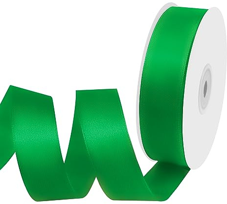 Isaspire 1 Width x 50 Yards Satin Fabric Ribbon, Green Ribbon Perfect for DIY Bows, Swags, Gift Wrapping, Craft, Flower Bouquet,Christmas and Party Decoration
