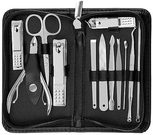 Tumkun Manicure Pedicure Set - Nail Clippers Toenail Clippers Kit,Professional Manicure Kit Pedicure Kit,Nail Care Kit with,Travel Case, Set of 12