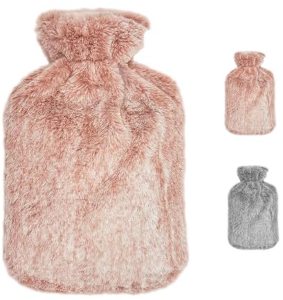 Bouillotte Eau Chaude 2L avec Housse Peluche Ultra douce pour Adulte & Enfant – Bouillotte à eau - Soulage Règles douleureuses, Maux de Ventre & Thérapie par la Chaleur, Rose