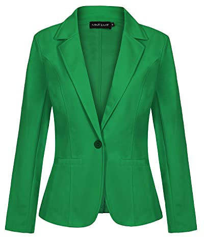 LADI TREND Women's Long Sleeve Blazer One Button Jacket Lapel Suit Plain Work Office Tops Coat Outerwear (Grass Green L)