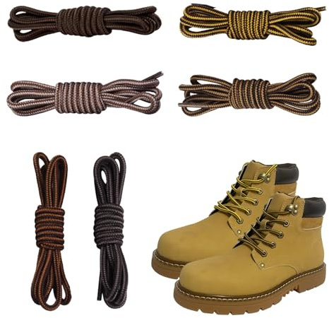 XNBTFK 6 Pairs Round Work Boot Laces Heavy Duty, Round Boot Laces for Walking Boots Heavy Duty, Durable Shoelaces for Hiking, Walking, Wear-Resistant and Sturdy