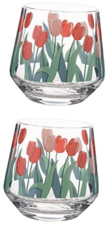 COLLBATH 2piezas Taza De Vidrio Retro con De Tulipán De Unidades para Leche y Zumo Diseño Literario para Chicas Artísticas