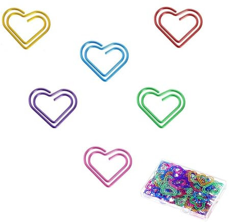 Wenrescry 100 Stück Herz Büroklammern in 6 Farben – Dekorative Büroklammern in Herzform für Büro, Schule, DIY & Dokumente – Buntes Schreibwaren-Set in Aufbewahrungsbox