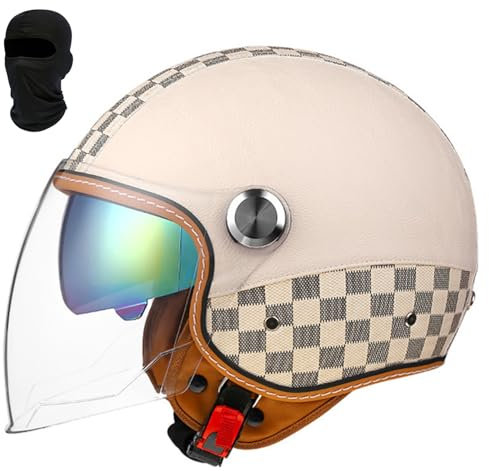 Beyswage 3/4 Retro Helm Motorrad Jethelm Motorradhelm Rollerhelm Mit Doppelbrille Herausnehmbares Futter Chopper Helm Mit ECE Zulassung Motorradhelm Halbschale Für Erwachsener Herren Damen