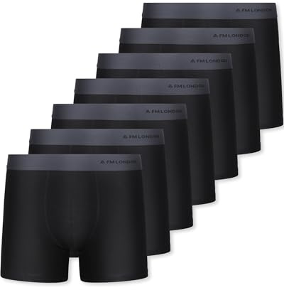 FM London 7-pack Mens Boxers, Tag Free - Cotton Rich, Breathable, Soft and Stretchy Mens Underwear Black