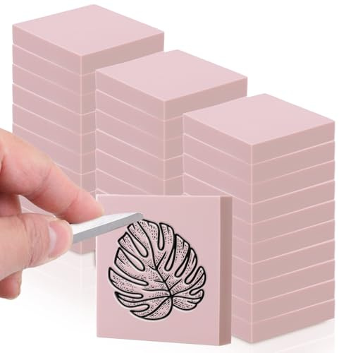 30 Pcs 2 X 2 Rubber Carving Blocks Linoleum Blocks for Printmaking, Stamp Making, DIY Crafting, Scrapbook, Painting, Soft and Easy to Carve (Pink)