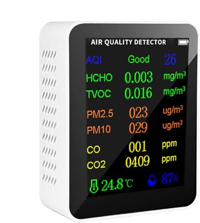 Détecteur de dioxyde de carbone, détecteur de CO2 de qualité d'air - 10 en 1 moniteur portable en réel avec alarme | Capteurs de avec mesure de dioxyde de carbone interne, température et humidité pour