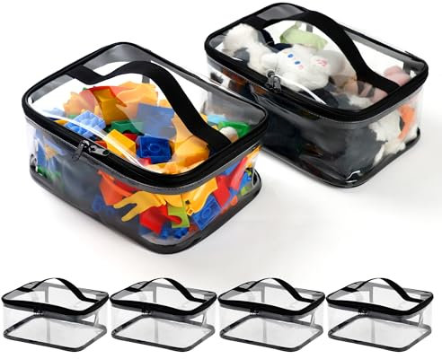6 Packs Clear Toy Storage Bags with Zipper, 9.5x7x4 Inches Waterproof Reusable Toy Organizer Bags for Small Toys, Building Blocks, Foldable Transparent PVC Storage Pouches for Home, Travel