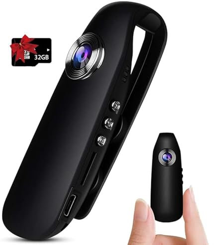 Bextgoo Mini Camera Espion sans WiFi, Caméra Corporelle, Carte TF 32 Go préinstallée, Enregistrement Vidéo, Prise de Photos, Détection de Mouvement, pour Vélo/Voyage(Noir)