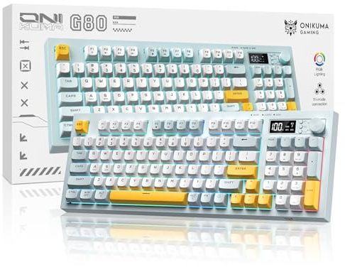 Tri-Mode Wireless Keyboard, BT/2.4G/Wired, Silent Membrane, RGB Backlit, Display Screen & Multimedia Knob, 94 Keys PBT Keycaps for PC Home Gaming Office Use
