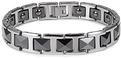 Charm-Armband mit Kettengliedern, luxuriöses Edelstahl-Armband, magnetisches Armband, Schwarze Keramik, 20 cm, Hämatit, Gesundheits- und Energiearmband für Männer, Geschenk