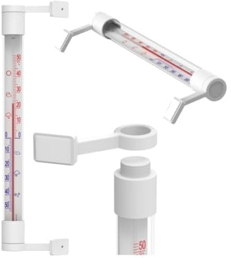Przydasie Fensterthermometer mit großer Skala, wetterfest, einfache Montage, klassisches Design, Temperaturanzeige von -40°C bis +50°C, weiß