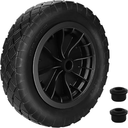 GREENSAPPIRE 14 Wheelbarrow Wheel Solid PU Puncture Proof Tyre Heavy Duty Steel Rim Replacement Tire for Garden Trolley/Barrow/Go Cart/Trailer Truck (Black)