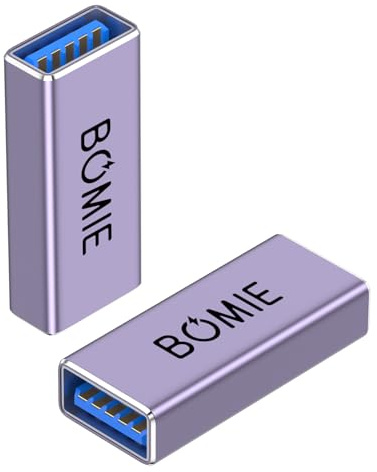BOMIE USB Female to Female Adapter 2 Pack, USB 3.0 Type-A Female to Female Extension Adapter Connector, 5Gbps Data Transfer and Charging for Connecting Extension Two USB-A Male Ends Cable Purple