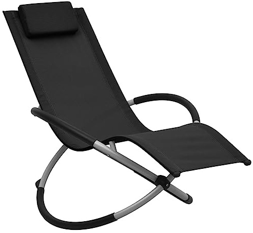 Mandloder Chaise longue pliable pour enfant en acier revêtu par pulvérisation, noir, 60,5 x 121 x 59,5 cm, avec coussin, chaise de jardin confortable pour enfants, idéale pour la détente en plein air