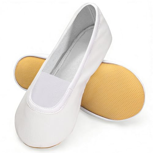 Aiseyi Zapatillas de deporte para niñas y niños, antideslizantes, suela Oxford, zapatillas de gimnasia, para niñas y mujeres, 100 % algodón, forro de piel, con cuello elástico para gimnasia, Blanco