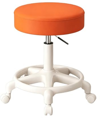 Ergonomisk Rullpall Verkstadsstol med Hjul Höjdjusterbar 43-52 cm Sminkpall | Vridbar Pall PU Läder Sadelstol 8 Färger Tillgängliga för Kosmetiska Studior, Frisörsalonger(Orange)