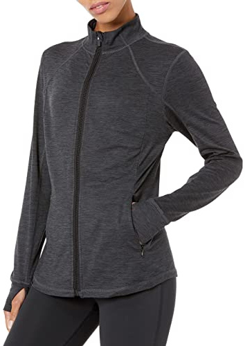 Amazon Essentials Damen Jacke aus Angerautem Tech-Stretch mit Langem Reißverschluss - Auslauffarben, Schwarz Space-dye, XXL