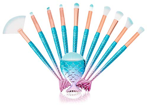 Maquillage Pinceaux Set 3D Brosse à Maquillage en Forme de Sirène Professionnel Brosses à Cosmétiques pour Fond de Teint, Crème en Poudre, Fard à Joues, Ombre à Paupières, 11 Pièces