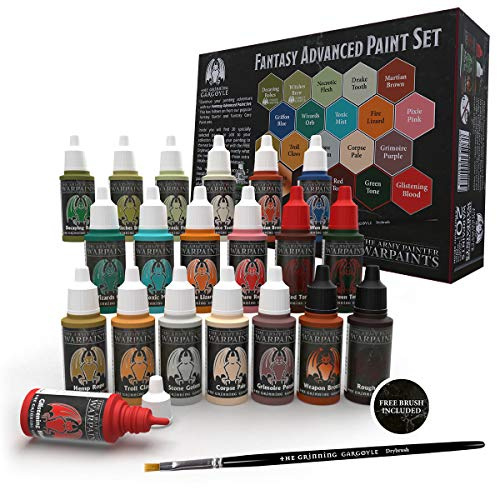 Grinning Gargoyle Mini Paint Set - Fantasy Miniature Paint Set – Army Paints Model Paints for Tabletop Figures - 20x Warpaints and a Brush Miniature Painting Kit - Model Acyrilic Colours (Advanced)