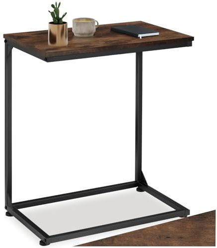 tectake® Beistelltisch Holz Metall, Wohnzimmertisch, Couchtisch C-Form, Laptoptisch für Couch, Betttisch, Sofatablett, Betttablett, Side Table, 55,5 x 35 x 67 cm - Industrial Holz dunkel, rustikal