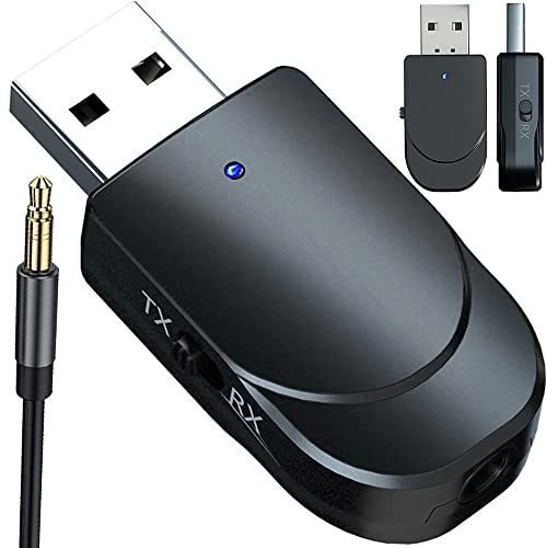 Retoo Adaptador Bluetooth 5.0 2 en 1, Transmisor y Receptor AUX 3.5mm, Micrófono Integrado, Alcance de 10m, Compatible con Auriculares, Altavoces, Coche, Frecuencia 3 Mbit/s