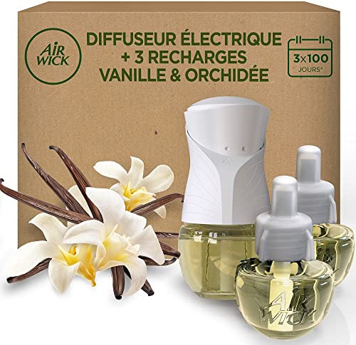 Air Wick Désodorisant Maison Kit Diffuseur Electrique + 3 Recharges Parfum Vanille & Orchidée X 19 ML