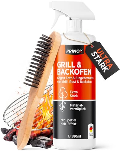 Prinox Backofenreiniger & Grillreiniger extra stark - 580ml - Haft Effekt - Rauchharzentferner Entfernt stärkste Verschmutzungen und Rauchharz - Entwickelt & Hergestellt in DE