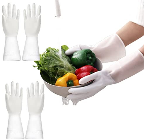 BAMFY Reutilizable Guantes Limpieza 3 Pares Goma Guantes Fregar for Limpieza Antideslizante Guantes Domésticos (Color : Blanco, Size : M)