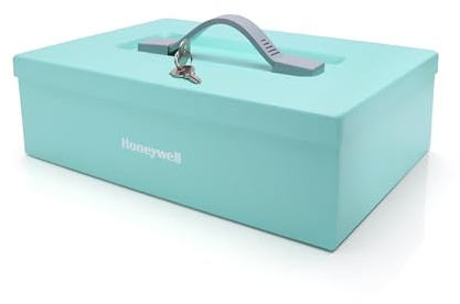 Honeywell Safes & Door Locks - Small Safe Box for Home - Fire Resistant Documents Lock Box with Keys - Steel Security with Key Lock for Personal Items, Jewelry, Money - 0.17 Cubic Feet - Teal - 6124TL