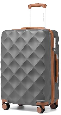 British Traveller Hartschalenkoffer Groß 74.5 x 49 x 30.5 cm, Reisekoffer aus ABS + PC mit TSA-Schloss, Koffer Trolleys mit 4 Rollen für Reisen und Business, Grau