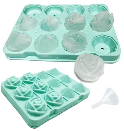 WYAHYQ Eiswürfelform Silikon Mit Deckelm Rose Diamant Eiswürfelschalen Geeignet für Whisky,Getränke,Eiswasser,12Cavities