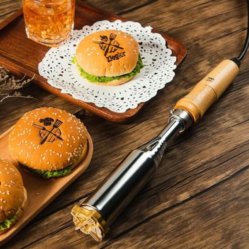 TPFOON Hierro de fuego de alimentos, sello de hierro de marca personalizado para alimentos, hierro de fuego personalizado para carne para madera, hierro incendiario de frutas, hamburguesas de hierro