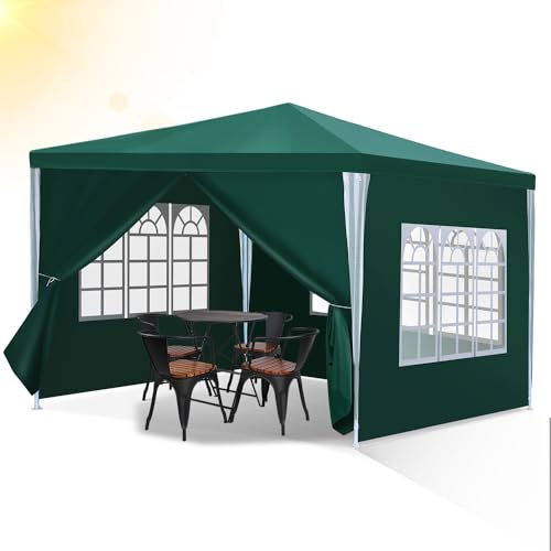 Izrielar paviljong, vattentät trädgårdspaviljong, med sidodelar och fönster, partytält trädgård, för fest, marknadsstativ, festival, loppmarknad och camping, 3 x 3 m, grön