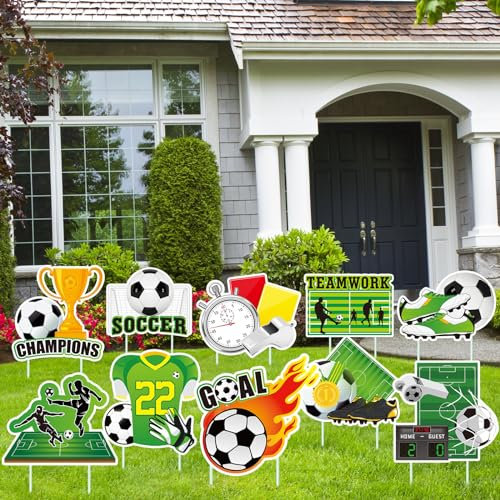DoubleFill 10 cartelli da cortile di calcio con paletti, decorazioni per cortile sportivo, decorazioni per prato, per sport a tema, compleanno, baby shower, gioco, squadra, scuola, pratica, forniture