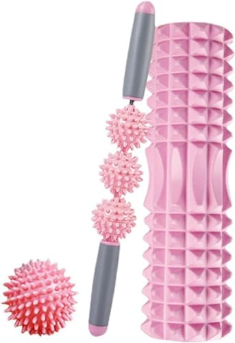 Pack Rodillo, Pelota y Barra Masajeadora. Rodillo de Espuma para Terapia, Masaje Muscular, Pilates y Yoga. Fitness Foam Roller. Cilindro de gomaespuma para alivio de dolores y entrenamiento 45cm