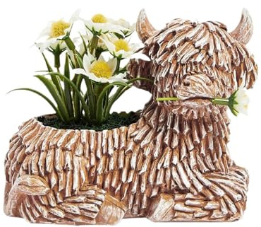 Belupai Lindas Macetas de Vaca de las Tierras Altas, Macetas Suculentas con Orificio de Drenaje, Contenedor de Plantas de Flores de Cactus de Vaca Tumbada, Pasto de Vaca para el Hogar, Oficina, Escrit