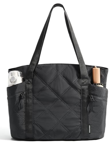 bagsmart Tote Bag for Women, Puffer Work Laptop Tote with Zipper, Multi-Pocket Travel Essentials Quilted Teacher Nurse Travel School Bag