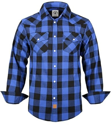 TARAINYA Camisa Franela Hombre Cuadros Western Cowboy Algodón Manga Larga con Botones Presión Regular Fit B Azul Negra búfalo S