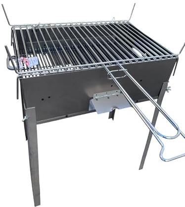 Barbecue in ferro con griglia in acciaio, con coperchio richiudibile, piedi estraibili, per legna o carbone, portatile (40x30 cm)
