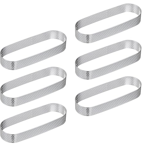 sourcing map Lot de 6 anneaux à gâteau ovales perforés en acier inoxydable de 13 x 4,5 cm pour gâteaux, desserts, mousses, pâtisseries, tons argentés