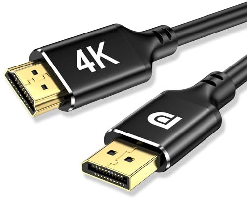 4K Displayport to HDMI Cable 2M,Uni-Direction,4k@30Hz,2k@60Hz,1080p Full HD,DP(Source) to HDMI(Display) Cable,PVC Cord,Gold-Plated Plugs for Dell,NVIDIA,AMD,Lenovo,Monitor, Projector(2M)
