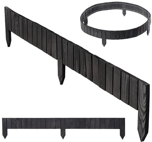 KADAX Bordure de pelouse en bois flexible - 114 x 10 cm - Bordure de parterre - Clôture de jardin flexible - Bordure de tonte - Bordure enroulable - Anthracite