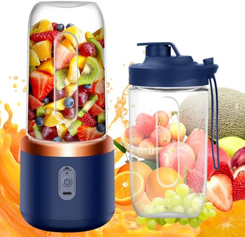 XUNIVERS Licuadora Portátil, Mini Licuadora de 400ml Recargable USB Batidora Smoothie con 6 Cuchillas Smoothie Maker para Zumos Batidos Mini Batidora Portatil para Viajes, Deportes y Camping