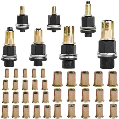 7 Pezzi Rivettatrici Manuali di Teste Set, Rivettatrice per Inserti Filettati, Mandrino Punte Trapano Metallo per Rivettatrice, Contiene 35 Pezzi Ciascuno Dadi, per M3, M4, M5, M6, M8, M10, M12